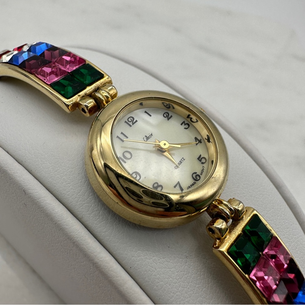 Colzier Costume Jewelry Watch, Mother of Pearl Dial, Gold Tone
